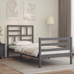 vidaXL Estrutura cama de solteiro c/ cabeceira madeira maciça cinzento