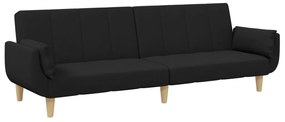Sofá-cama de 2 lugares com apoio de pés tecido preto
