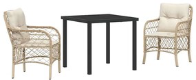 Conjunto de Jantar de Jardim 3 Peças com Almofadas Beiges em Rattan Si