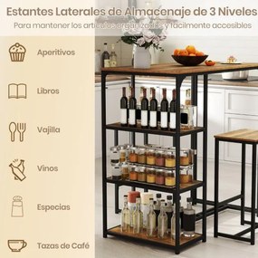 Conjunto de mesa de bar de 3 peças para 2 pessoas com 2 bancos 3 prateleiras Conjunto de móveis de bar Café