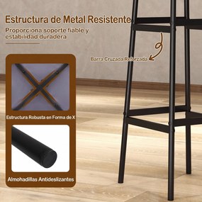 Conjunto de 2 Bancos de Bar Redondos, 33,5 x 73 cm, Assento Estofado, Cinzento