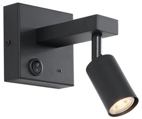 Candeeiro de parede moderno preto com USB-C inclinável - Rex