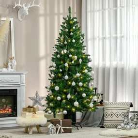 Árvore de Natal Artificial Altura 180 cm Árvore com Neve com 695 Ramos 57  Pinhas e Base de Aço Dobrável Ø104x180 cm Verde