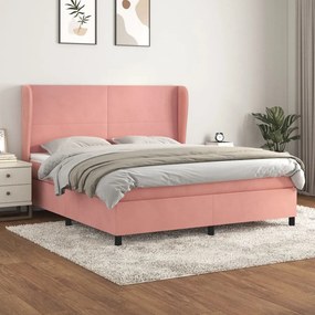 vidaXL Cama com molas/colchão 160x200 cm veludo rosa