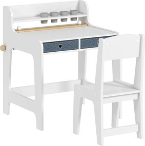 AIYAPLAY Secretária para Crianças com 2 Gavetas Extraíveis Estante e Porta-Copos para Estudar Ler e Desenhar e Cadeira Branco | Aosom Portugal