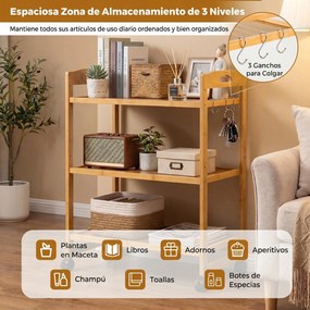 Carrinho de Armazenamento para Cozinha, 60 x 33 x 72 cm, Estante Ajustável, Natural