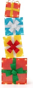 Conjunto de 4 caixas de presente de Natal empilháveis pré-iluminadas 120 cm Decoração natal com LED multicolorido