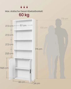 Estante com 6 prateleiras 24 x 60 x 175 cm branco