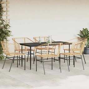 Conjunto jantar jardim 7 peças vidro vime PE castanho
