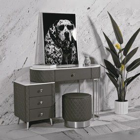 TOUCADOR SHARON COM BANCO 120X40X75 CM (TAMANHO DO BANCO Ø36X39) CINZA E PRATEADO