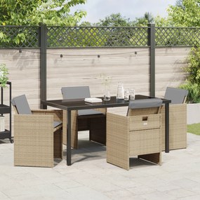 Conjunto de Jantar de Jardim vidaXL 5 Peças com Almofadas Bege Rattan