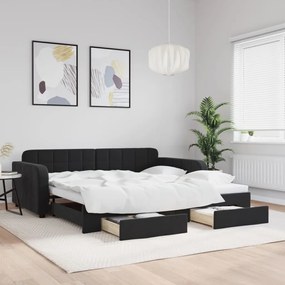 Sofá-cama com gavetão e gavetas 100x200 cm veludo preto