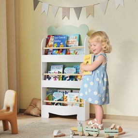 Estante infantil 55 (L) x 15 (P) x 110 (A) cm, organizador de livros infantil de 3 níveis para sala de jogos, quarto de criança, branca verde