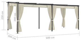 Gazebo com cortinas 3x6 m aço creme