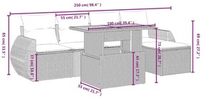 6 pcs conjunto sofás de jardim c/ almofadões vime PE preto