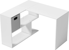 HOMCOM Secretária Angular Moderna com Prateleira e Gaveta em Tecido, 110x100x75 cm, Branco | Aosom Portugal