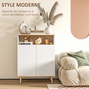 Móvel de arrumação tipo aparador escandinavo com 2 portas e prateleira interior 80 x 38  x 102  cm, branco  com acabamento em imitação de madeira