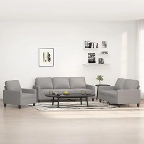 vidaXL 3 pcs conjunto de sofás com almofadões tecido cinzento-claro