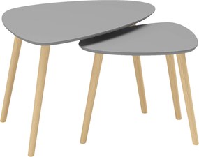HOMCOM Conjunto de 2 Mesas Auxiliares com Pés de Madeira Mesas de Café 59,5x39,5x45cm e 44,5x28,5x40 cm Cinza | Aosom Portugal