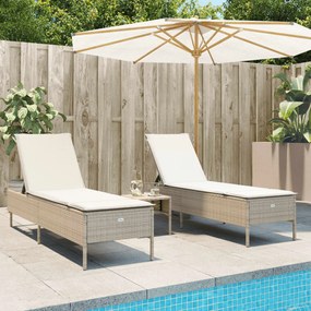 vidaXL Conjunto de espreguiçadeiras com almofadão 3 pcs vime PE bege