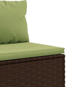 5 pcs conjunto sofás p/ jardim c/ almofadões vime PE castanho