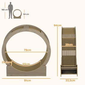 Roda de exercício para gatos, roda de corrida para gatos, com travão de segurança e tapete para arranhar removível e silencioso, 91 cm, castanho
