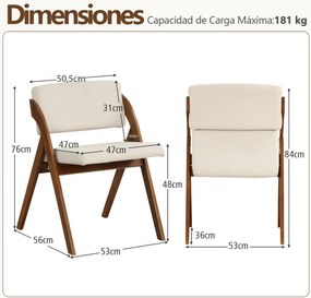 Conjunto de 2 cadeiras dobráveis para sala de jantar com pernas de madeira, assento e encosto acolchoados, modernas e portáteis Castanho