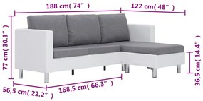 Sofá de 3 lugares com almofadas em couro sintético branco
