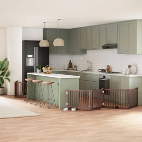 vidaXL Portão p/ cães c/ porta dobrável 6 painéis 480cm álamo castanho