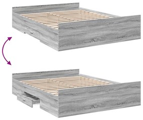 Estrutura de cama c/ gavetas derivados madeira cinza sonoma