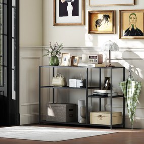 Mesa consola estreito com 4 prateleiras, estilo industrial, estrutura em aço, 110 x 30 x 75 cm, preto