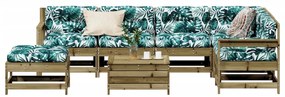 8 pcs conjunto lounge de jardim c/ almofadões pinho impregnado