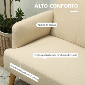 Sofá de 2 Lugares pequeno 140 cm em Veludo com Pés de Madeira de Seringueira para Sala de Estar branco creme