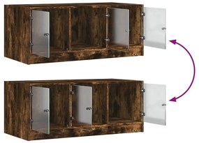 Mesa de centro c/ portas de vidro 102x50x42 cm carvalho fumado