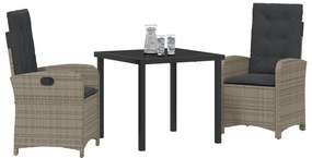 Conjunto de Jantar de Jardim de 3 Peças com Almofadas Cinza Rattan Ver