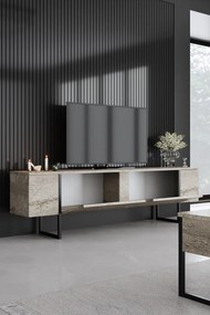 Móvel de TV "Madrid" - Travertino Mármore e Preto - 180x50x30cm - Desi