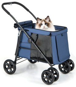 Carrinho de bebê dobrável para animais de estimação pequenos e médios com malha respirável e dobrável com um botão - cinza