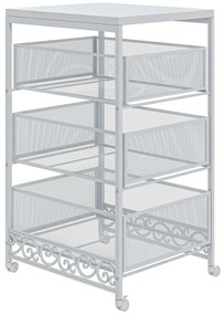 HOMCOM Carrinho Auxiliar Rodas 3 Gavetas Armazenamento Multiuso Casa 34x29,5x57,5 cm Branco