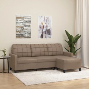 vidaXL Sofá 3 lugares c/ apoio pés 180 cm couro artificial cappuccino