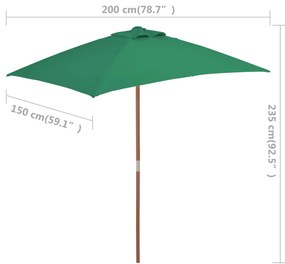 Guarda-sol de exterior c/ mastro de madeira 150x200cm verde