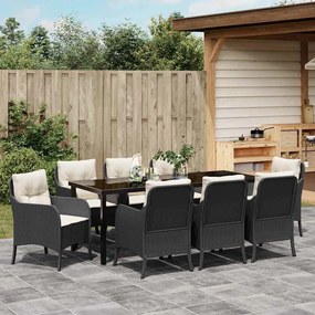 Conjunto de Jantar de Jardim com Almofadas Preto Vime PE
