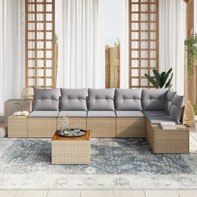 Conjunto de Sofás de Jardim de 7 Peças com Almofadas Bege Polirattan A