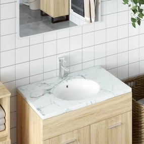 vidaXL Lavatório casa de banho oval 38,5x33,5x19 cm cerâmica branco