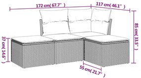 4 pcs conjunto de sofás para jardim c/ almofadões vime PE bege