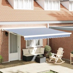 vidaXL Toldo Retrátil Azul e Branco 400 × 300 cm Tecido e Metal