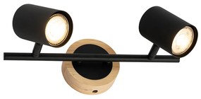 Foco moderno preto com madeira inclinável 2 luzes - Jeana