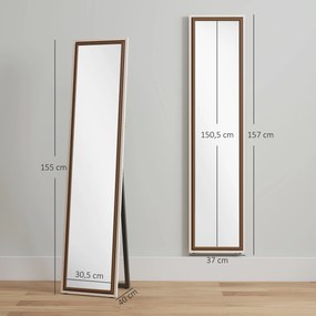 Espelho de Pé 157x37 cm Espelho Corpo Inteiro Grande com Moldura Bicolor para Utilizar Inclinado ou Suspenso Madeira