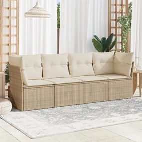 vidaXL 4 pcs conjunto de sofás para jardim c/ almofadões vime PE bege