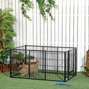 Parque para Cães de 6 Painéis com Largura Ajustável e Estrutura de Aço 82,5-150x79x61 cm Preto