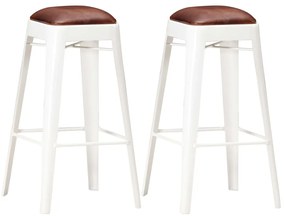 vidaXL Bancos de bar 2 pcs couro genuíno branco